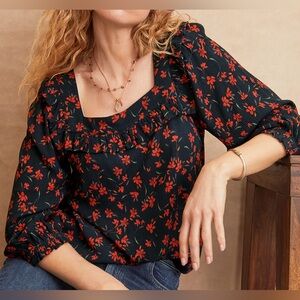 Garnett Hill Jasmine Crepe Blouse Textured Lightweight Boho Floral Flowy Size M